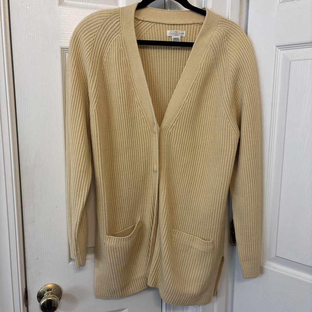 VTG Yarnworks Ribbed Cardigan Sweater Womens Oversized M Yellow Cottagecore Y2K